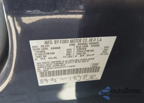 2001 Ford Excursion Limited from USA, damaged, VIN 1FMNU43S21EC12820